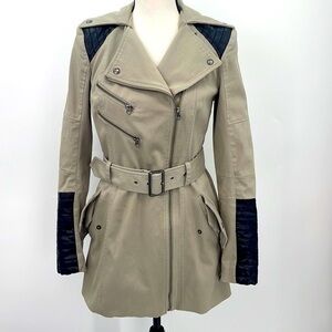 UEC Guess gray cotton blend motto style mid length jacket faux leather detail XS